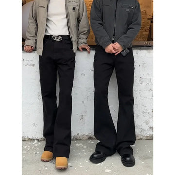 New Trendy Vintage Blackbell-bottom Men's Pants Extended Length High-fit Cleanfit Soft Jeans Casual Scene Male Style